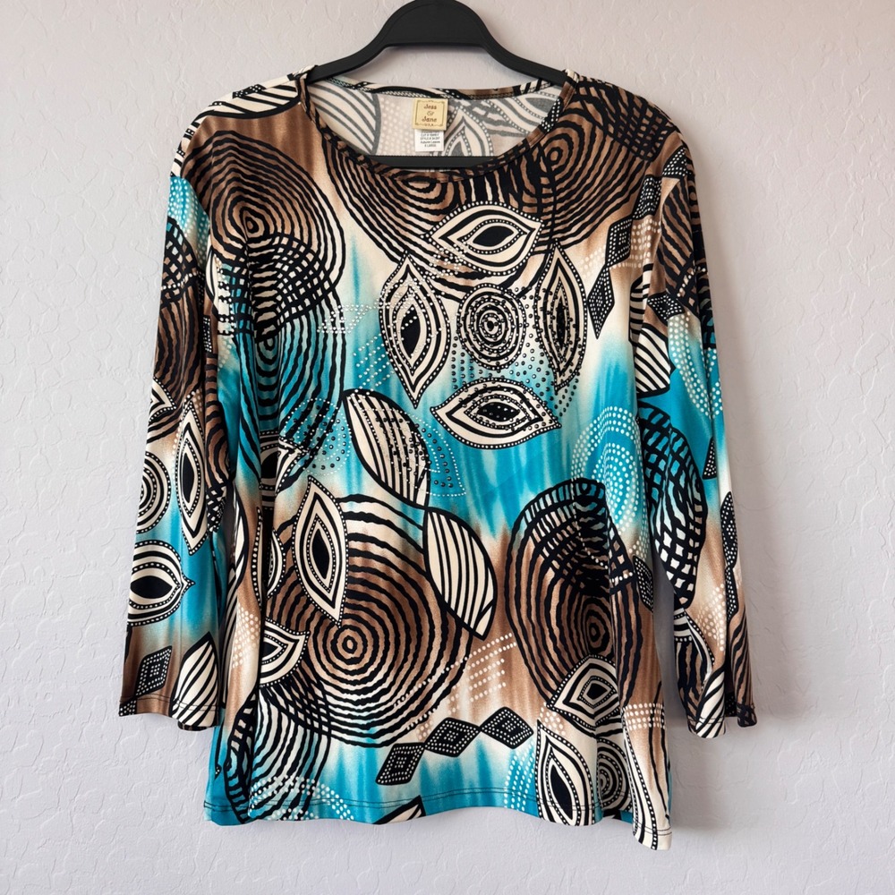 Jess & Jane Abstract Print Top Autumn Leaves Casual Blouse X Large‎